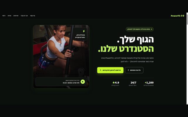 דף נחיתה אנרגטי לחדר הכושר PowerFit בהרצליה עם שירותים, המלצות וטופס אימון ניסיון.